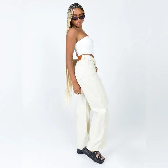 Princess Polly Denim Hailie Jeans Cream Wide Leg Non-Stretch in Size US 4 - Picture 3 of 16